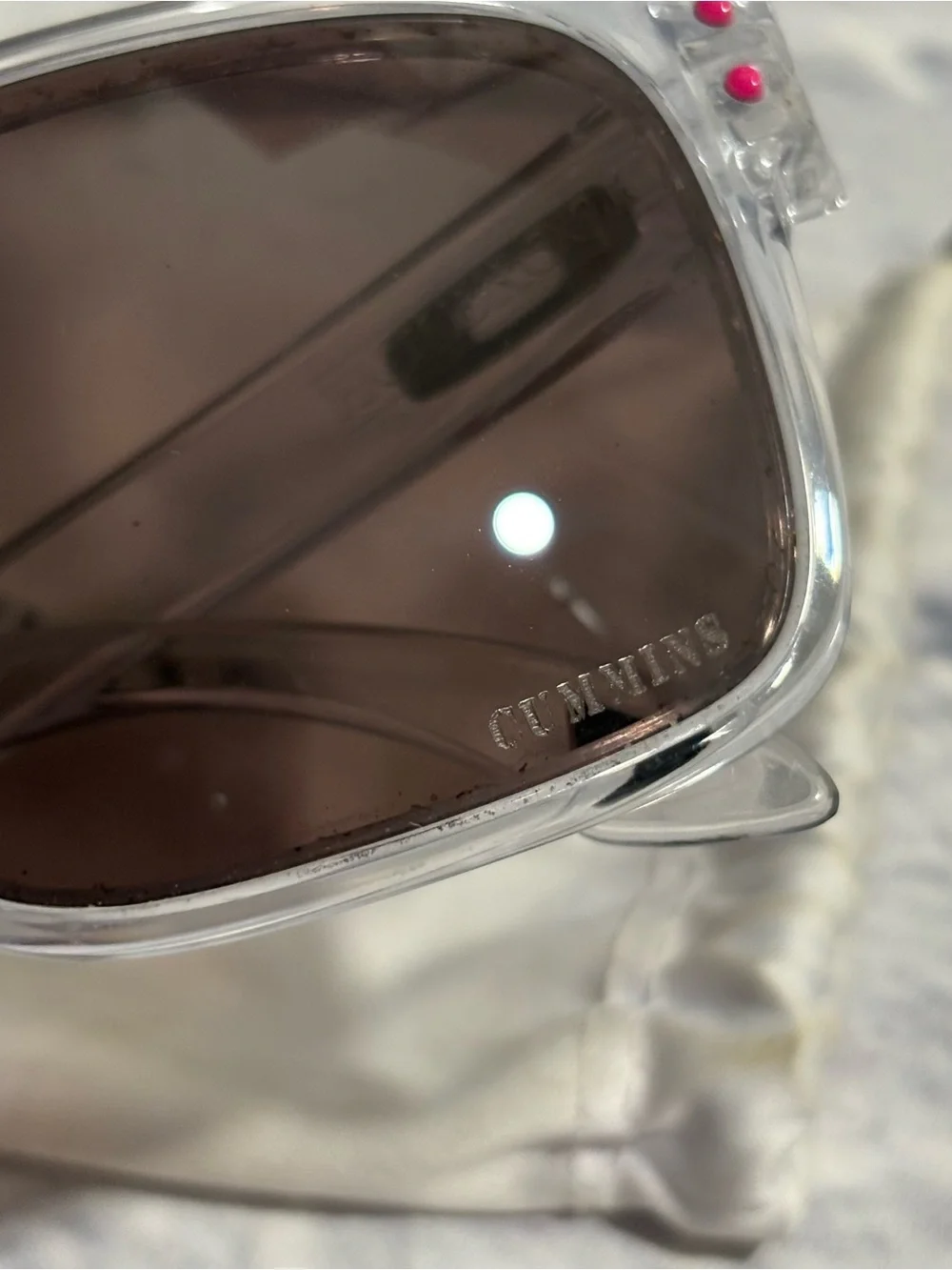 Oakley “Holbrook” customized clear frame/pink detail sunglasses + sleeve